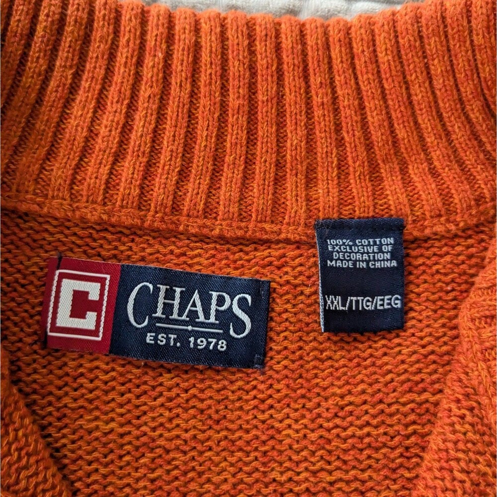 Chaps Button Mock Neck Autumn Twist Elbow Patch Sweater XXL Corpcore Preppy - Picture 8 of 12